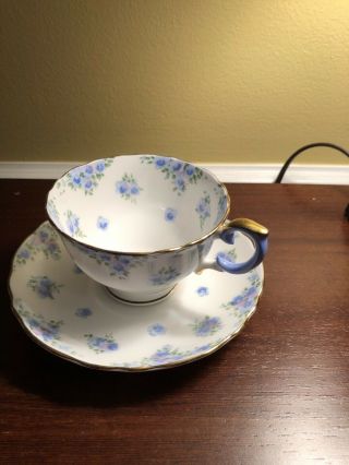 Vintage Blue & White Tea Cup And Saucer,  Crown Staffordshire,  England
