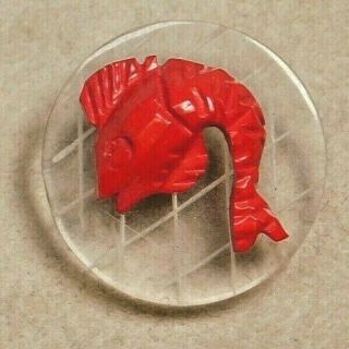 Antique Vtg Button Carved Red Celluloid Goldfish On Clear Lucite G8