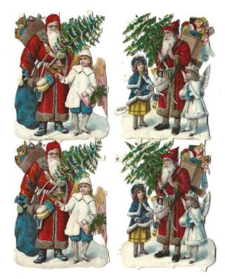 G09 - Santa And Children - Antique Diecut Scraps - Alte Oblaten