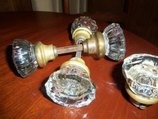 Antique Solid Brass And Glass Starburst Door Knobs