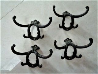 Antique Set Of 4 Cast Iron Hall Tree Coat Double Hooks
