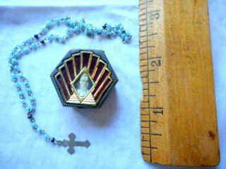 Pope Pius Xii Souvenir Rosary Mini In Art Deco Box 1940/50 