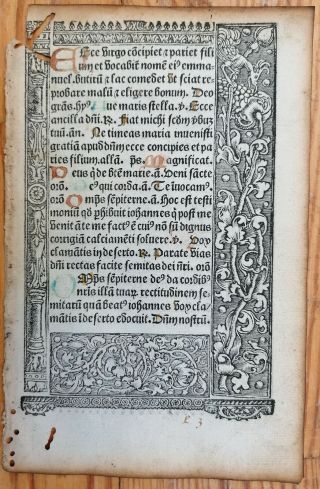 Book Of Hours Leaf Vostre Horae Ornamentic Border Paris 1501