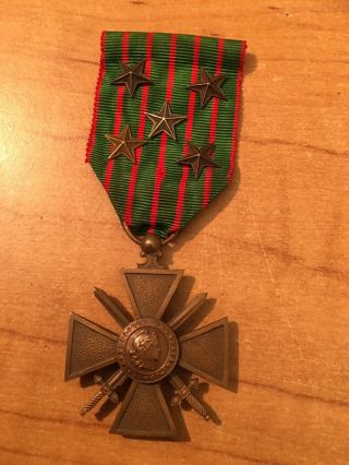 France Ww1 Medal War Cross Croix Guerre 5 Stars 1914 1917 Rare