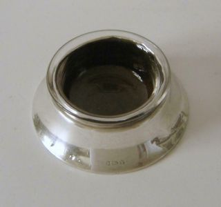 An Antique Sterling Silver & Glass Inkwell Birmingham 1920
