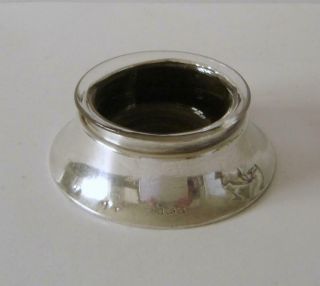 An Antique Sterling Silver & Glass Inkwell Birmingham 1920 2