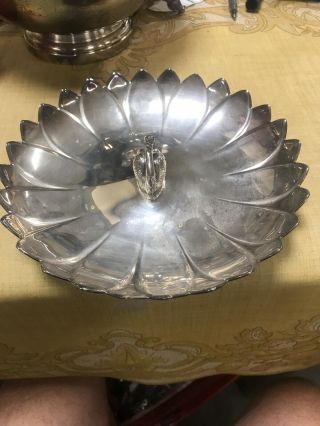 Reed And Barton 100 Silver Plate Candy Dish With Swan Rare &