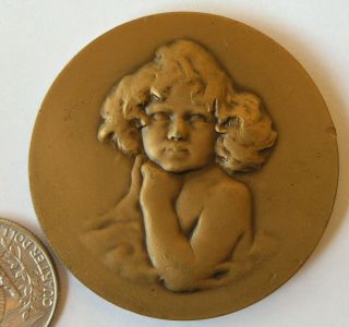 Hungarian Antique Bronze Medal Of A Child,  Girl,  By Huguenin 50mm/dia