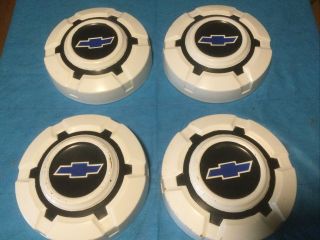 H (4) Rare 1969 - 1972 White / Blue Chevy Dog Dish Hubcap Truck Poverty