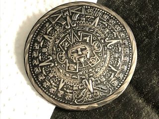 Antique Signed Mexico 925 Sterling Silver Brooch Mayan Aztec Calendar 17gr