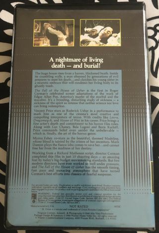 THE FALL OF THE HOUSE OF USHER Horror VHS Vincent Price - Warner Clamshell - Rare 3