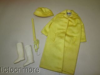 Vintage Barbie Doll Fashion Clothes 949 Raincoat Yellow Umbrella Hat Boots