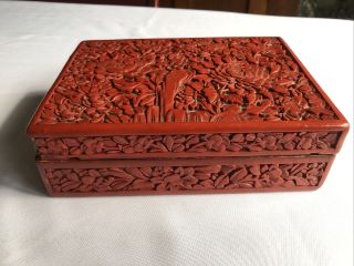 Antique Chinese Cinnabar Red Lacquer Carved Box Interior Is Red China Nr