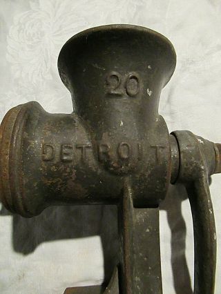 Rare Detroit Antique Cast Iron 20 Meat Grinder Wood Handle