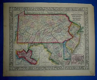 Antique 1863 S A Mitchell,  S General Atlas Map Pennsylvania Old Authentic