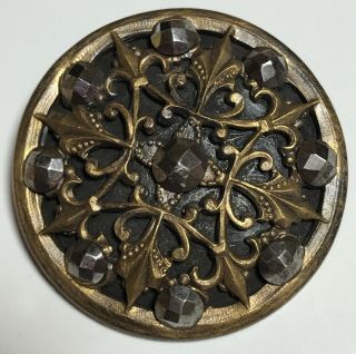 Antique Button With Cut Steels Large With Fleur De Lis Pattern