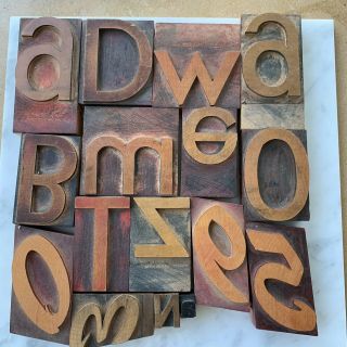Vtg Antique Letterpress Wooden Wood Type Printing Blocks Alphabet Letters