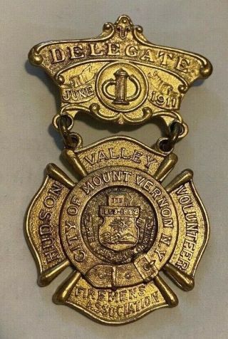 Antique Delegate Medal Pin June 1911 Hudson Valley Firemens Assn Aa N648 Pa