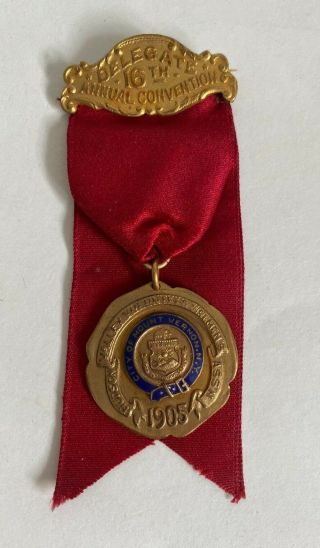 Antique Delegate Ribbon Medal1905 Convention Hudson Valley Firemen Aa N650 Pa