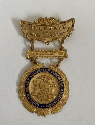 Antique Delegate Medal Pin 1906 Hudson Valley Firemen 17th Convention Aa N649 Pa