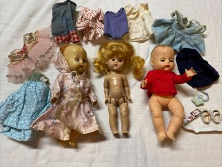 3 Vintage Vogue Baby Dolls W/ Accessories Clothes Ginny Ginnette Sleepy Eye