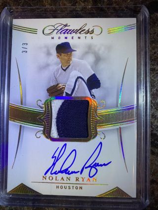 2020 Panini Flawless Nolan Ryan On Card Auto And Uniform Patch 3 Of Only 3 Rare