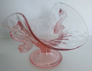 Rare Pink Fenton Art Glass Diamond Optic Dolphin Pedestal Dish Ca 1928 Koi