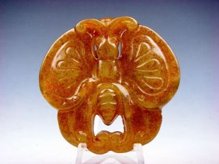 Rare Old Nephrite Jade Carved Pendant Sculpture Flying Butterfly 10252007