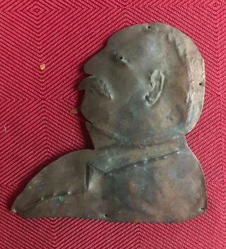Antique President William Howard Taft Thin Metal Profile Bust,  Patina