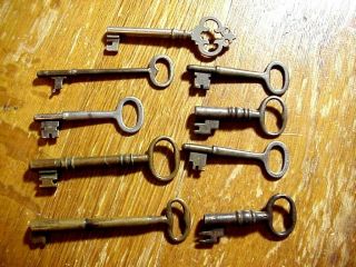 9 Antique.  Skeleton Brass & Iron Keys For Old Room Door Locks