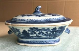 Rare Small Chinese Export Porcelain Canton Blue And White Tureen