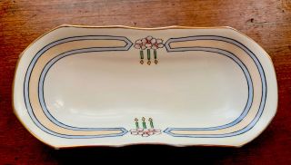Antique Art Nouveau Austria M&z White W/flowers & Gold Trim Porcelain Dish 8”