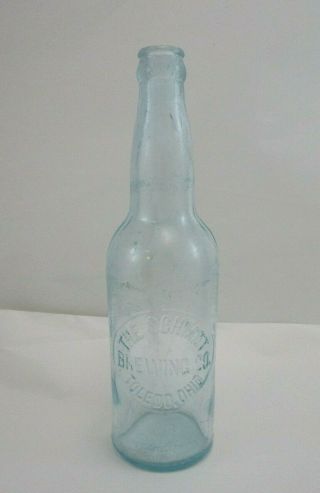 Rare Antique The Schmitt Brewing Co.  Toledo,  Oh Aqua Glass Embossed Beer Bottle