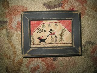 Primitive Tiny Sampler 1816 The Snowman & His Dog Early Old Quilt Folk Art