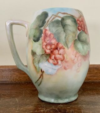 Antique Signed Rosenthal Selb Bavaria Hand Painted Berries Vase 5.  5” Tall