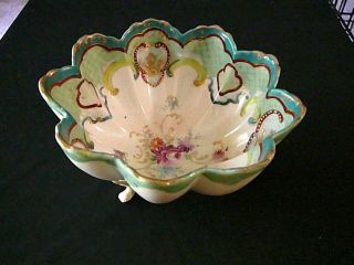 Antique Nippon 3 Footed Bowl Hand Painted Porcelain Scalloped Edge 5 1/2 " Wide