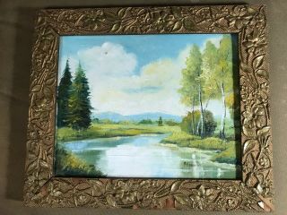 Antique Maurice " River And Landscape Scene " Oil Painting - Signed And Framed