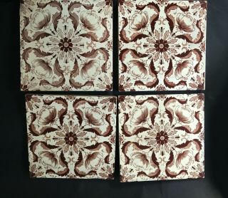 Antique Tiles With Art Nouveau Design X 4