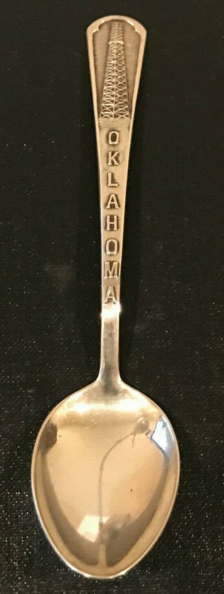 Vintage Sterling Silver Souvenir Spoon - State Of Oklahoma With Oil Derrick