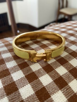 Hermès Narrow Clic Clac Yellow Enamel Bracelet Gold Plated (pm) Rare