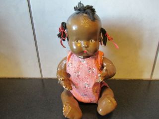 Vintage 9 " Black African American Girl In Pigtails Composition Baby Doll