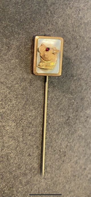 Antique Vintage Gold Filled? Hat Stick Pin Dog W/ Ruby? Eye