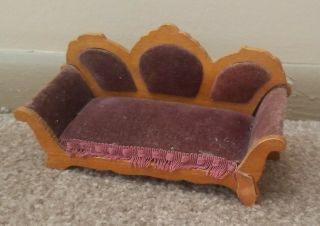 Antique Dollhouse German Sofa Red Velvet Fringe Victorian Couch Schneegas 1900