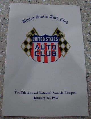 1968 United States Auto Club Usac National Awards Banquet Program - Rare