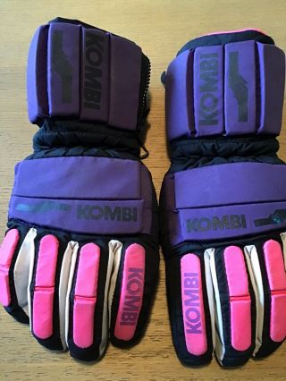 Large Vintage Kombi 80s 90s Rare Racing Ski Pink Purple Gloves Size Large