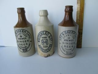 Antique Pottery Bottles Ginger Beers Two Lee&green&whiteheads With Iron Cross