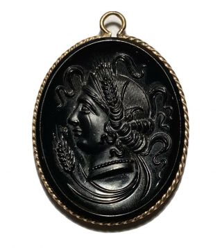 Antique Victorian Jet Glass Cameo Mourning Pendant