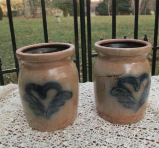 Bbp Beaumont Brothers Pottery Salt Glazed Heart Crock Jar Utensil Holder Pair