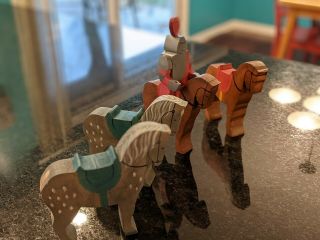 RARE Waldorf 4 Wooden Horses & 1 Knight by KINDERKRAM 3