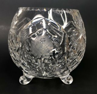American Brilliant Period Cut Glass Footed Bowl Roses Antique Abp Crystal Rose